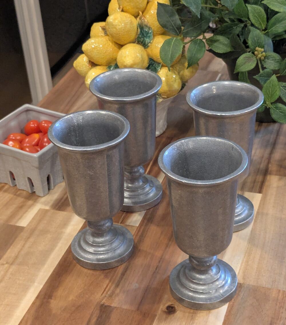 Vintage Pewter Goblets Set of 4 - 5.5" Metal Chalices Wine Water Cups Barware
